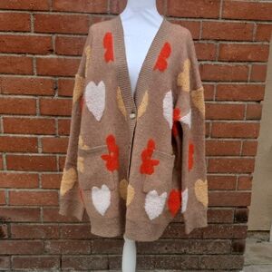 Chic Soul Beige Cardigan with Heart & Floral Accents